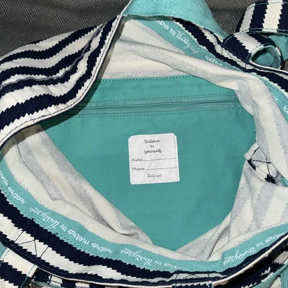 Thirty-One Striped Hobo Bag - Navy, White, and Teal